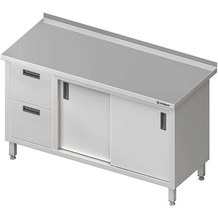 Stół przyścienny z blokiem dwóch szuflad (L),drzwi suwane 1400x600x850 mm