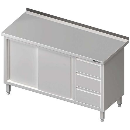 Stół przyścienny z blokiem trzech szuflad (P),drzwi suwane 1600x600x850 mm