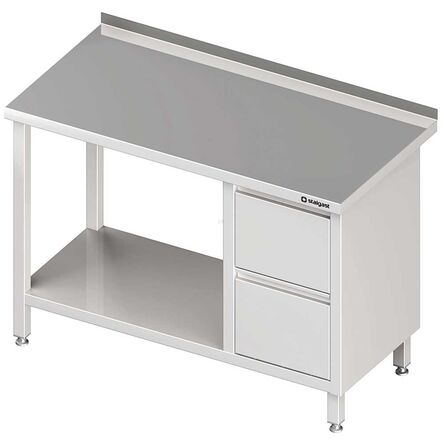 Stół przyścienny z blokiem dwóch szuflad (P),i półką 1100x600x850 mm