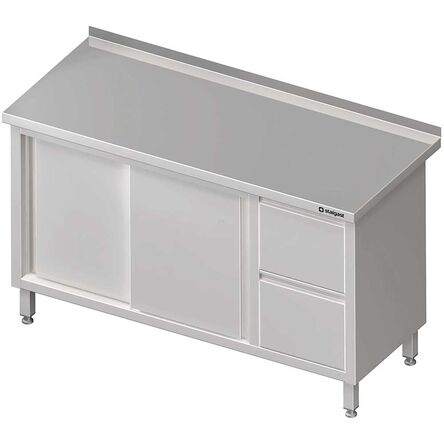 Stół przyścienny z blokiem dwóch szuflad (P),drzwi suwane 1800x600x850 mm