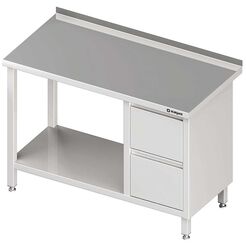 Stół przyścienny z blokiem dwóch szuflad (P),i półką 1600x600x850 mm