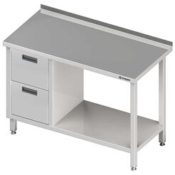 Stół przyścienny z blokiem dwóch szuflad (L),i półką 1300x600x850 mm