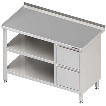 Stół przyścienny z blokiem dwóch szuflad (P),i 2-ma półkami 800x700x850 mm