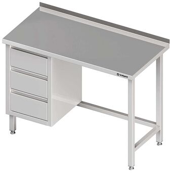 Stół przyścienny z blokiem trzech szuflad (L),bez półki 1200x600x850 mm