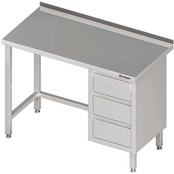 Stół przyścienny z blokiem trzech szuflad (P),bez półki 1600x700x850 mm
