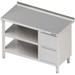 Stół przyścienny z blokiem dwóch szuflad (P),i 2-ma półkami 800x600x850 mm