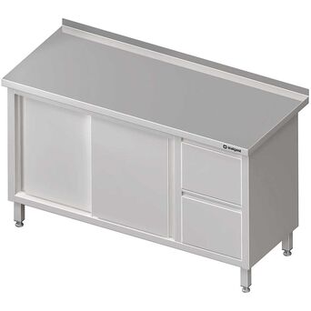 Stół przyścienny z blokiem dwóch szuflad (P),drzwi suwane 1200x600x850 mm