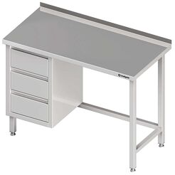 Stół przyścienny z blokiem trzech szuflad (L),bez półki 900x600x850 mm